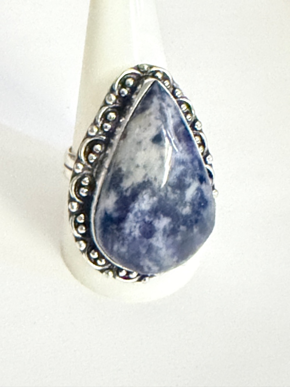 New Artisan Rare Blue Sodalite 925 Sterling Silver OOAK Handmade Floral Ring 10 - Picture 9 of 11